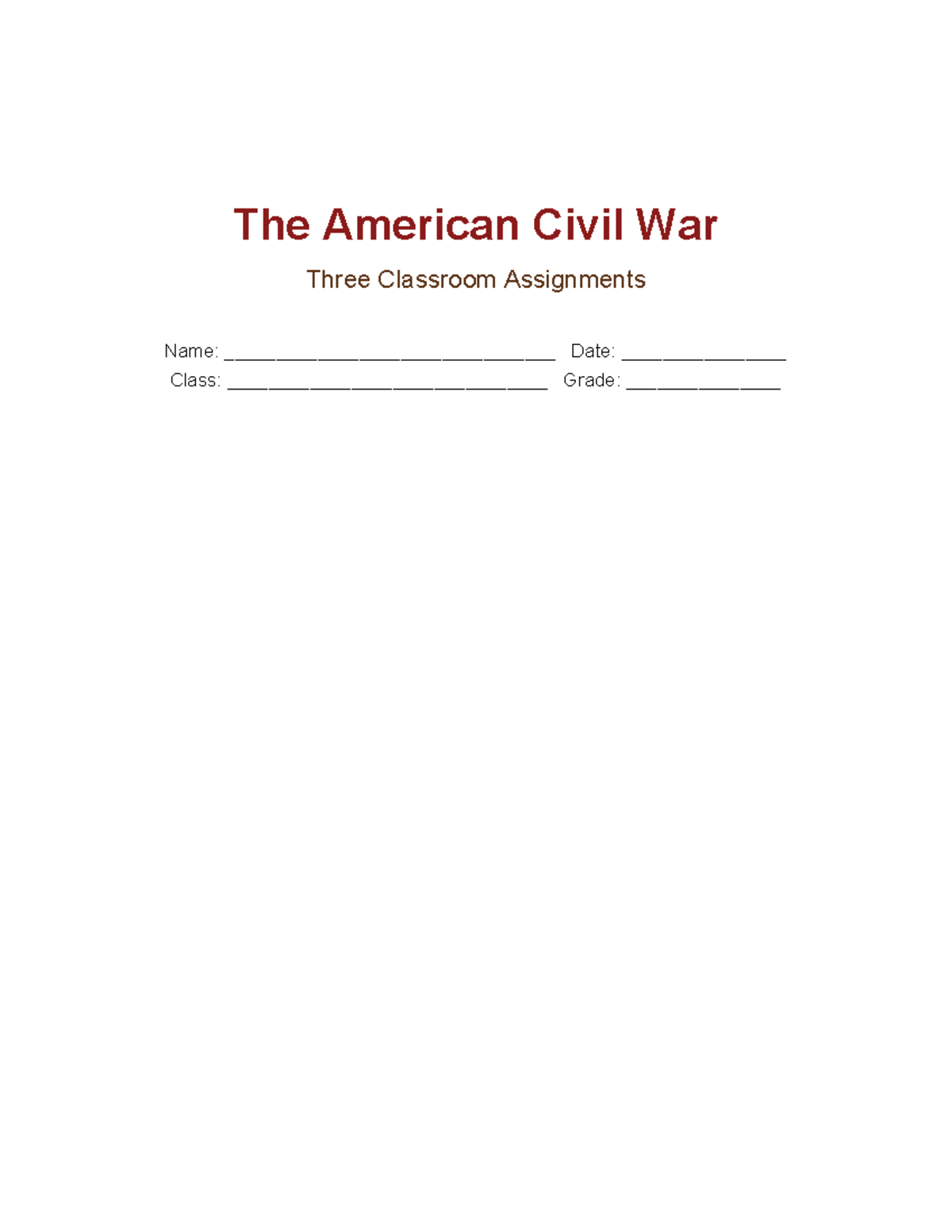 Civil War Assignments: Causes, Key Battles, and Human Impact - Studocu