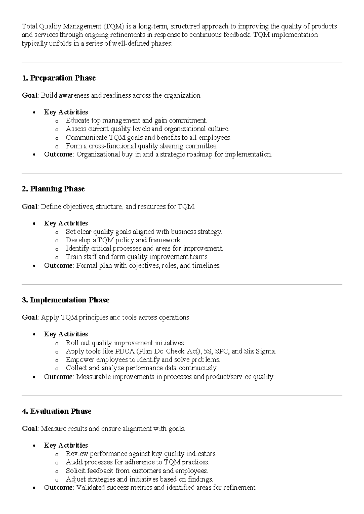 Total Quality Management -phases - Total Quality Management (TQM) is a ...
