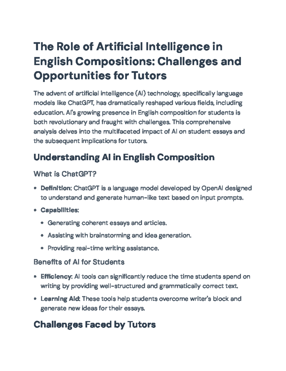 The Role of AI in English Compositions: Challenges for Tutors and ...