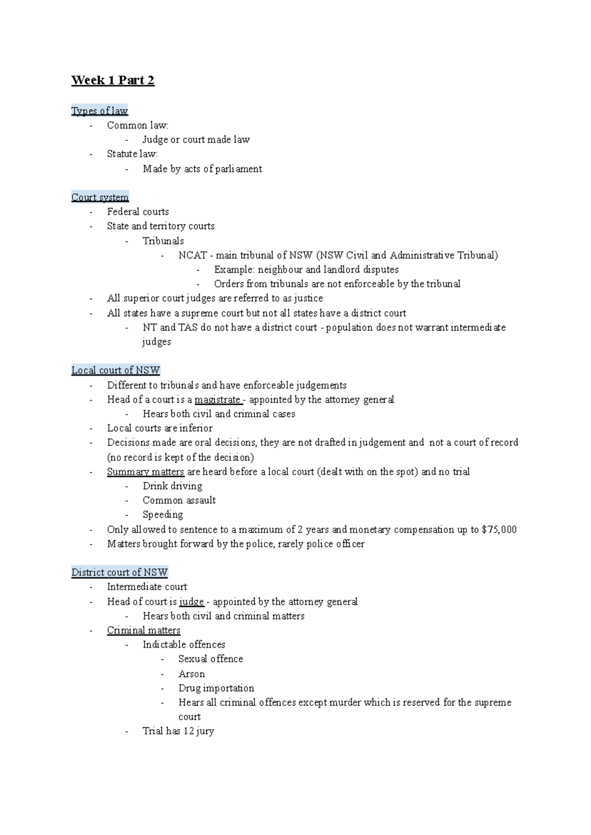 Foundations of Law Notes: Week 1 Overview of Legal Systems and Courts ...
