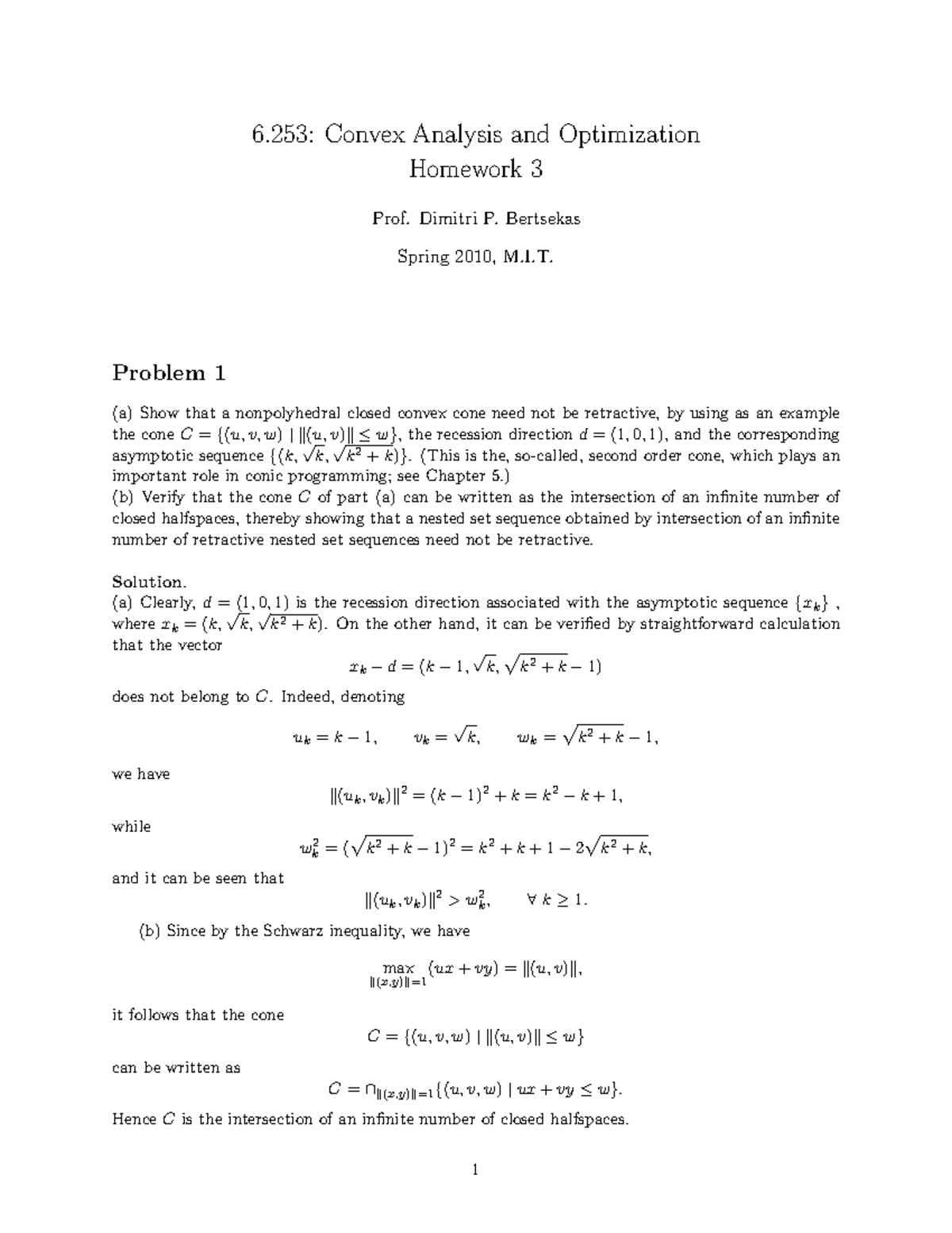 MIT 6.253 Homework 3 Solutions - Convex Analysis and Optimization - Studocu