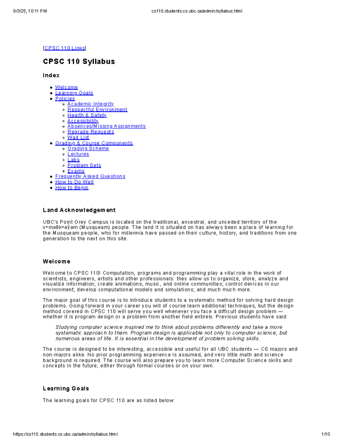 CPSC 110 Syllabus: Course Overview, Policies, and Learning Goals - Studocu