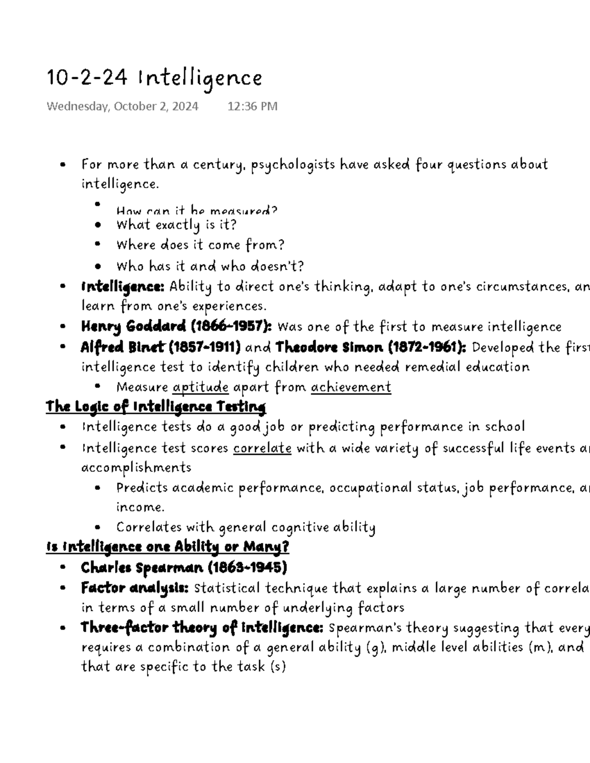 Intelligence Testing and Theories: An Analysis of Historical ...