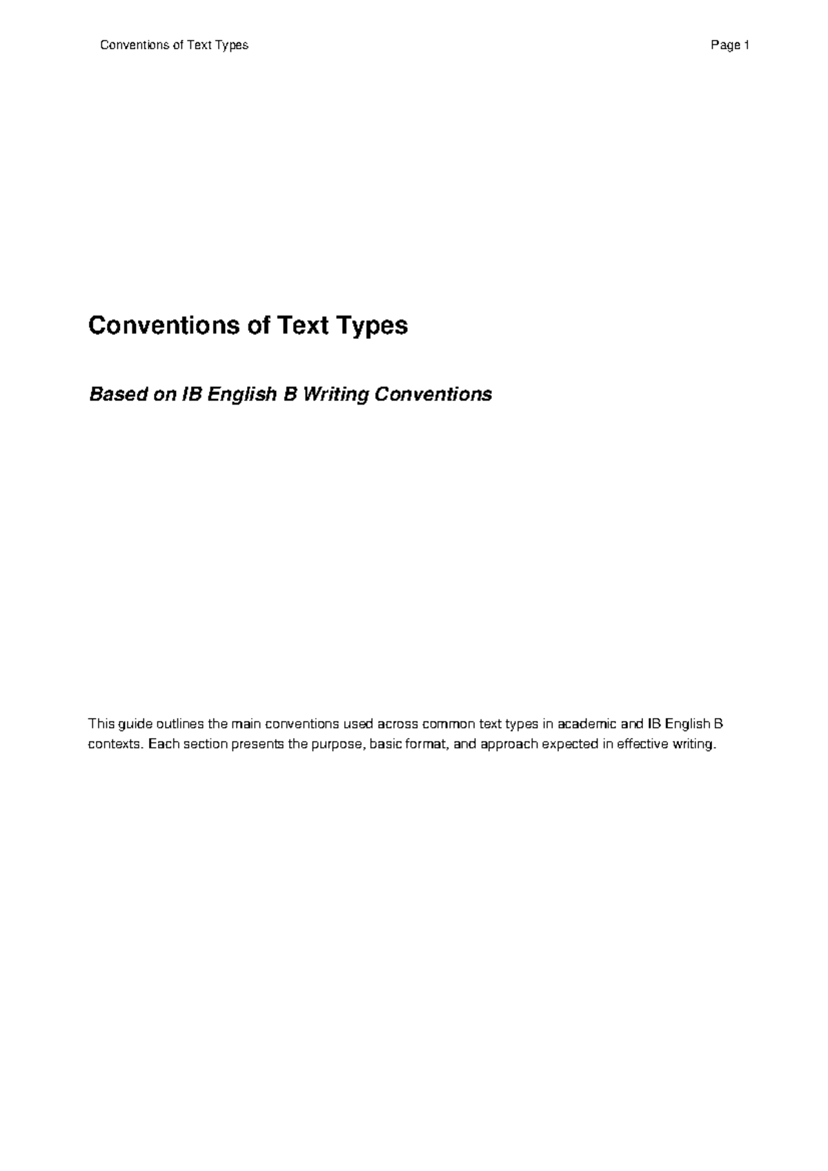 IB English B Writing Conventions: Overview of Text Types - Studocu