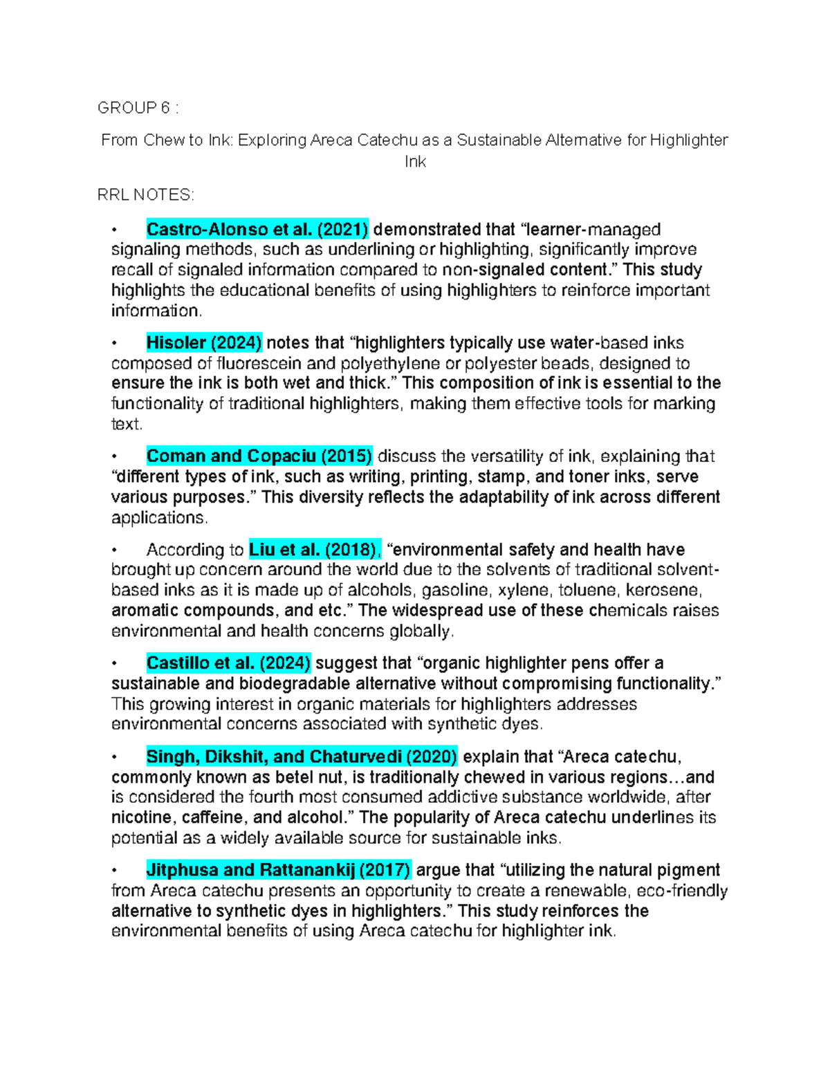 Defense Notes TO MEMOCft - GROUP 6 : From Chew to Ink: Exploring Areca ...