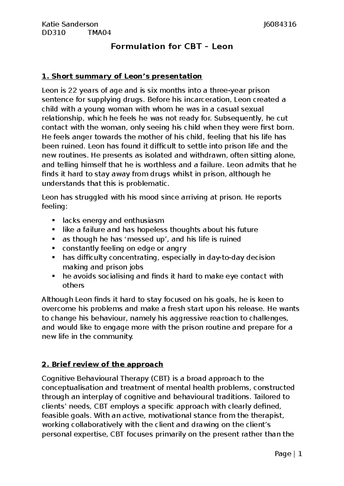 DD310 TMA04 - CBT Formulation for Leon's Rehabilitation - Studocu