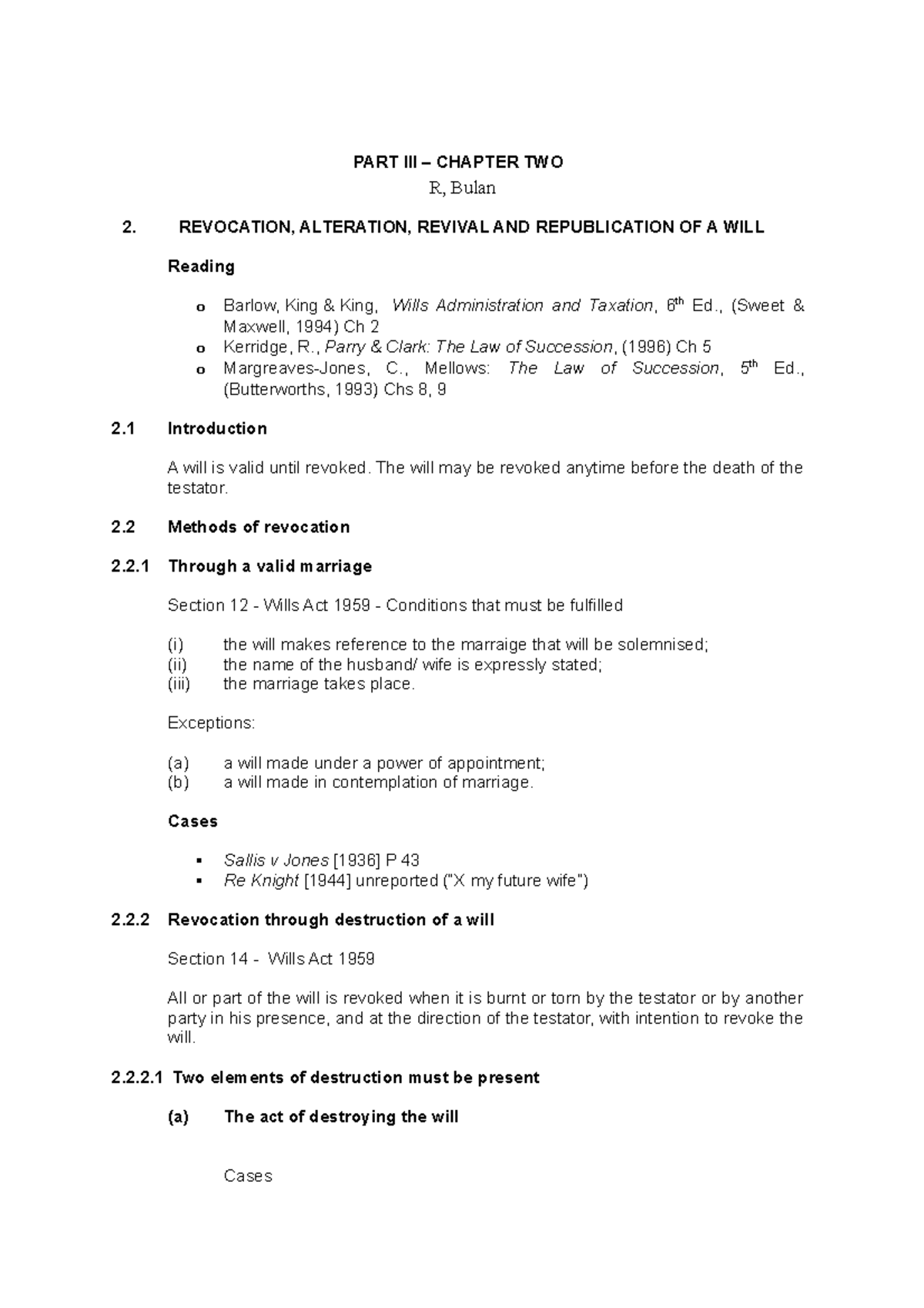 Revocation, Alteration, Revival & Republication of Wills - R, Bulan ...