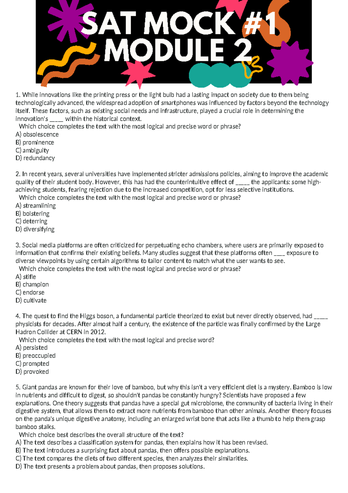 6. Copy of SAT Test 1 Module 2 Clean - EXERCISE While innovations like ...
