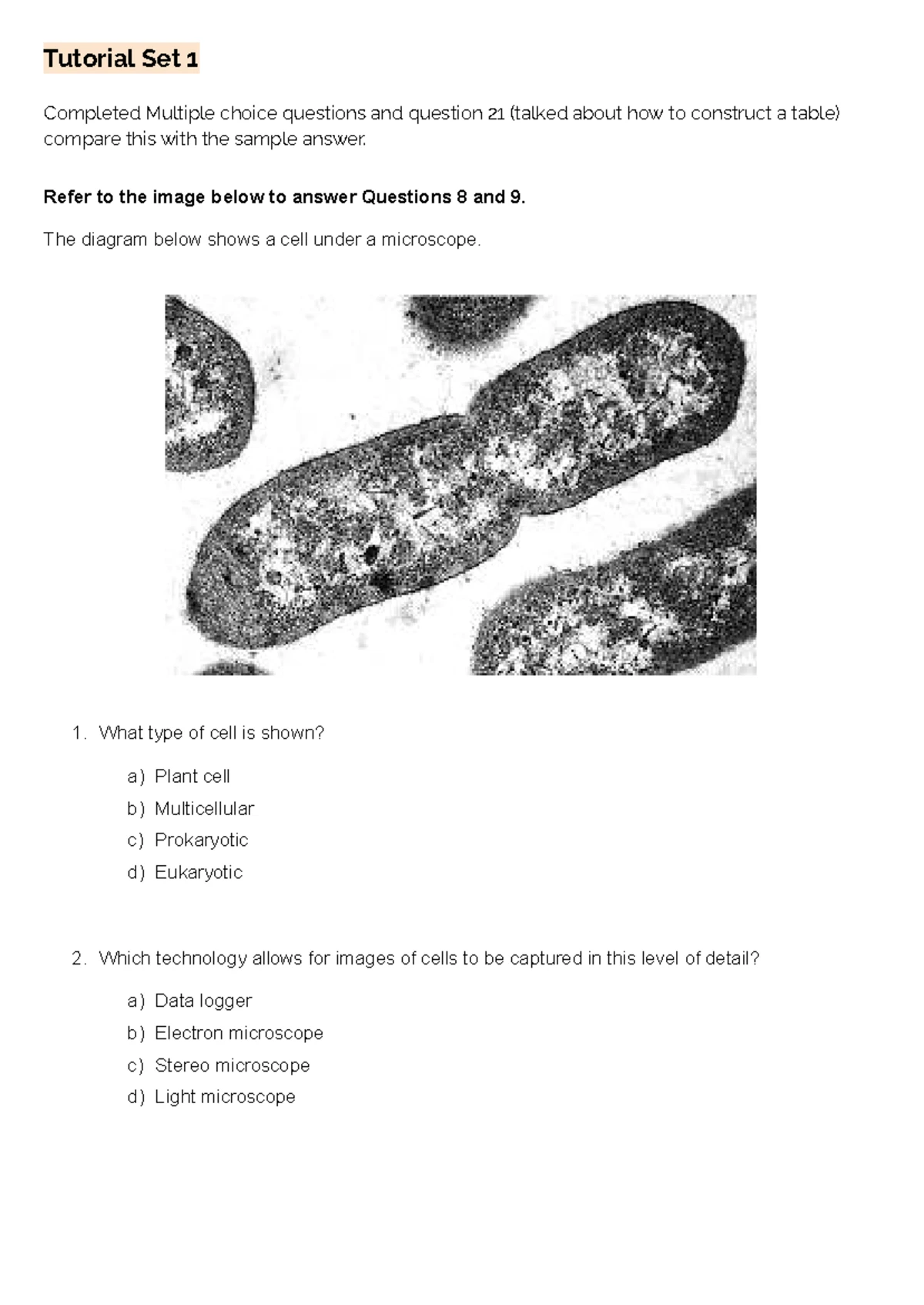 BIOLOGY TUTORIAL SET 2: PRACTICE QUESTIONS & CONCEPTS - Studocu