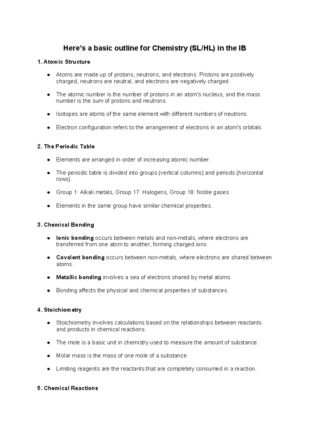Chemistry IB basic topics: A comprehensive outline of key concepts ...