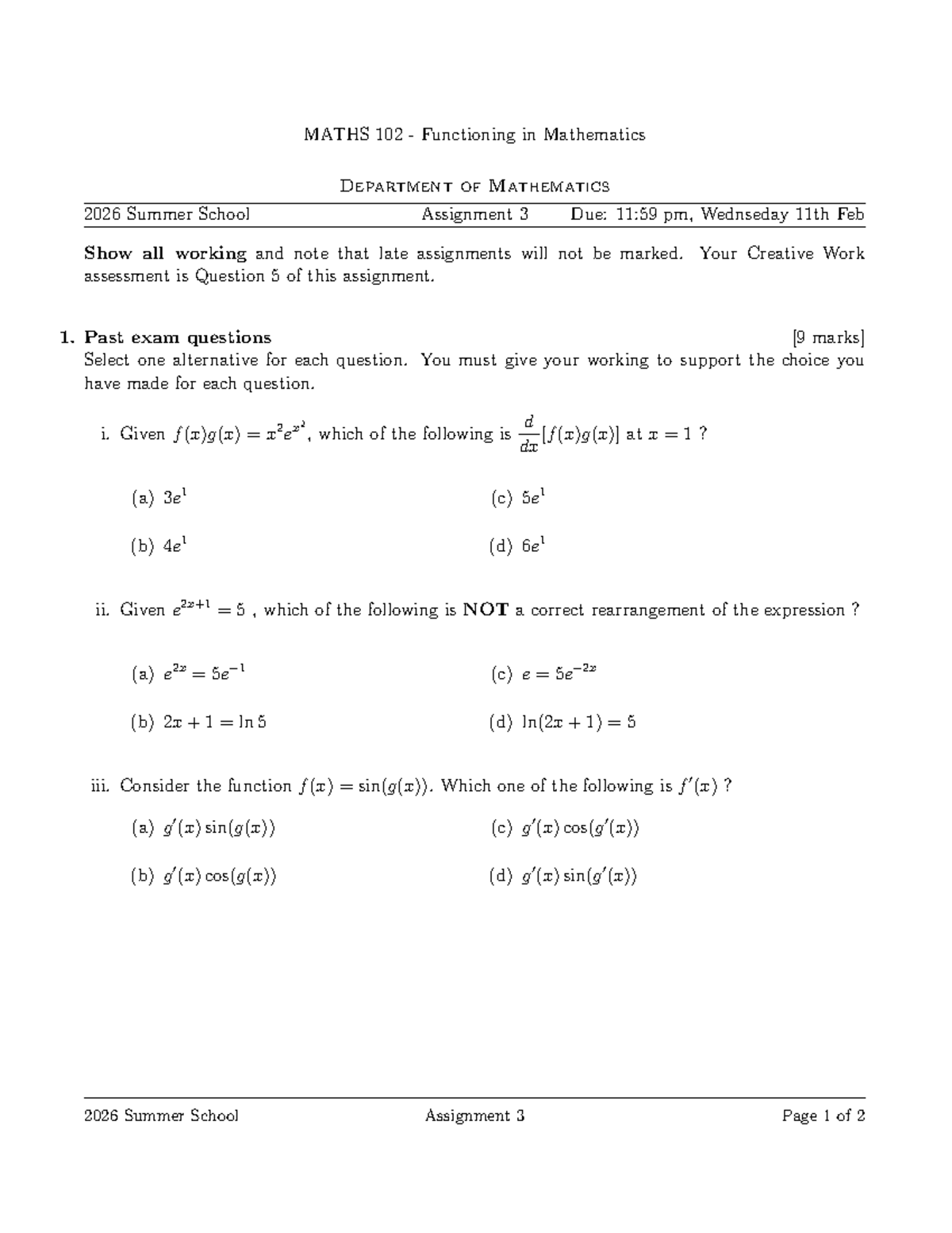 MATHS 102 Assignment 3: Functioning in Mathematics 2026 - Studocu