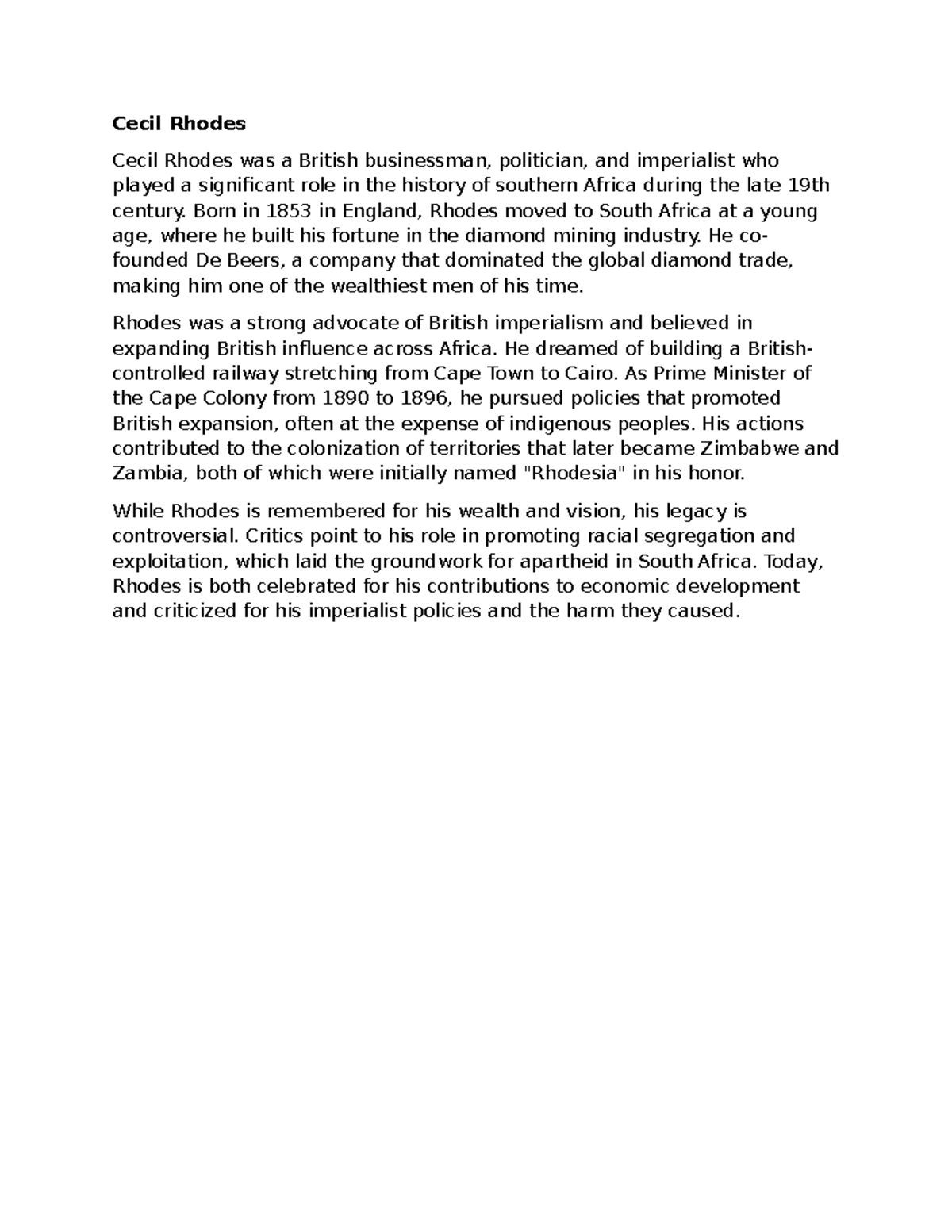 Cecil Rhodes - Artificial intelligence (AI) is a rapidly advancing ...