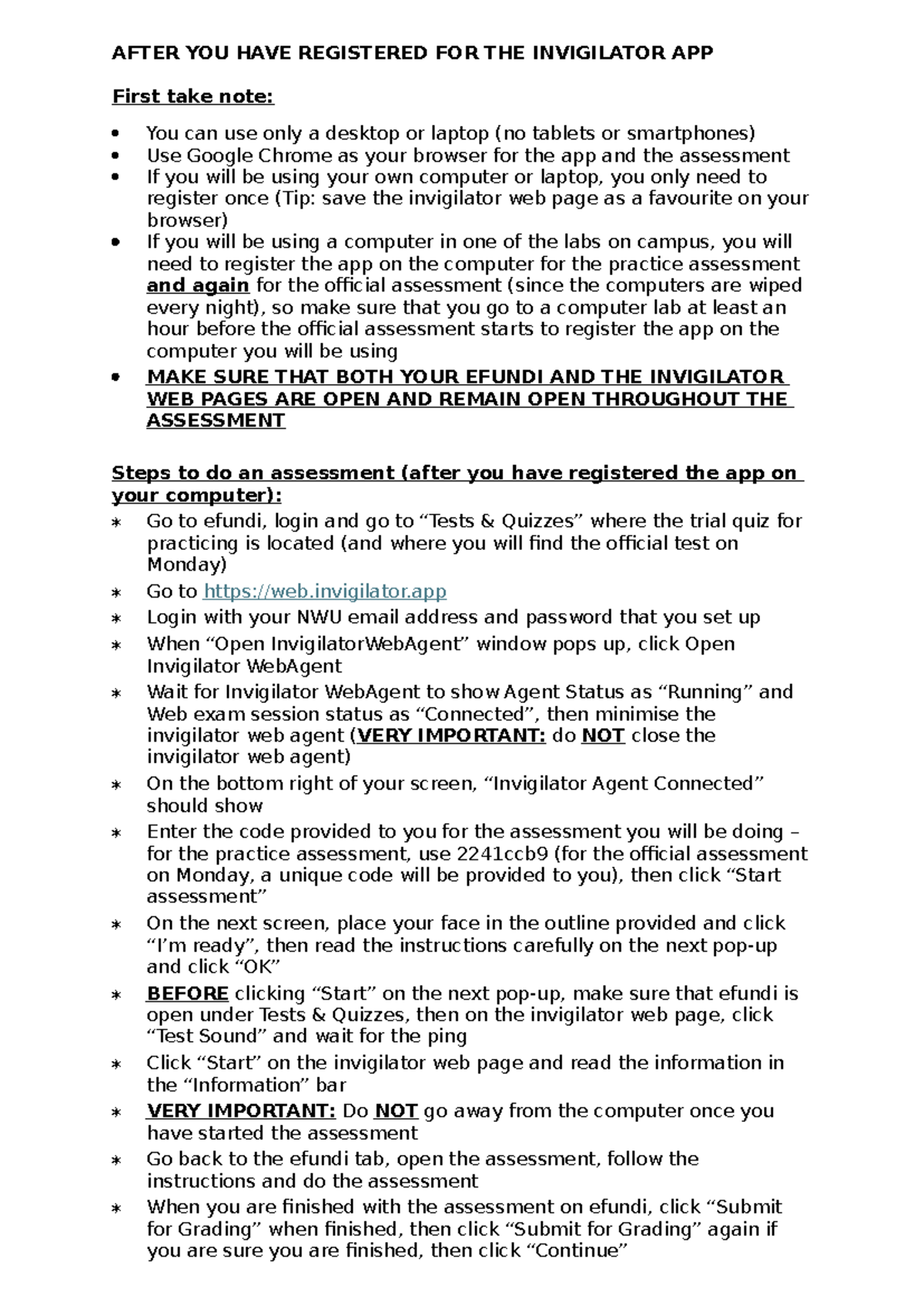 Invigilator App Instructions: Post-Registration Guide - Studocu