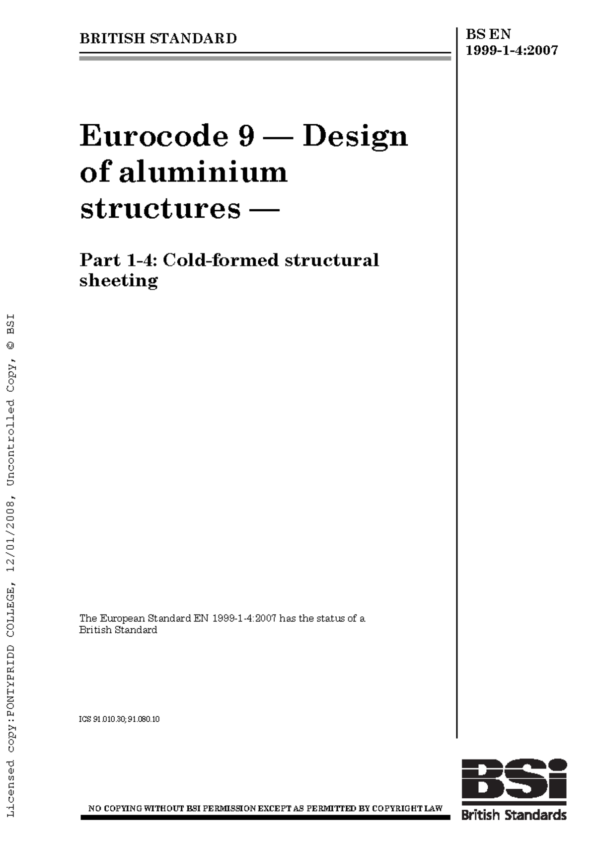 BS EN 1999-1-4:2007 - Cold-formed Structural Sheeting Overview and ...