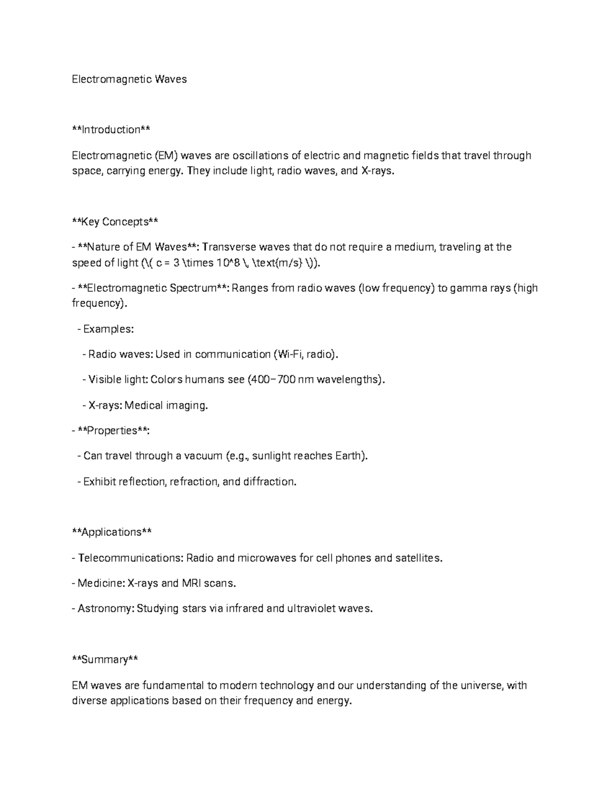 EM Waves - Class Notes, 8th Grade Science - Studocu