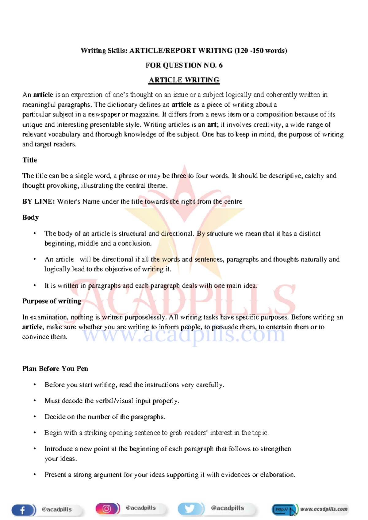 Article and Report Writing: WRITING (120 words) - Studocu