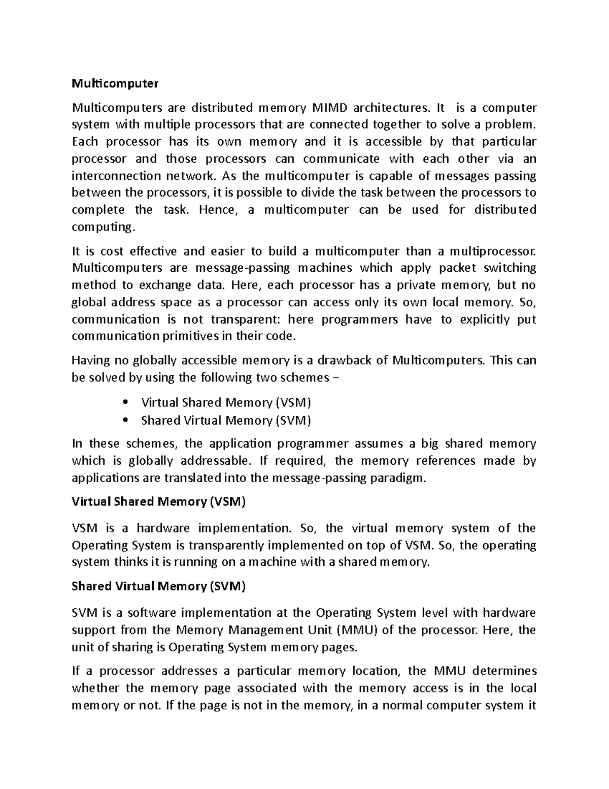 Multicomputer Overview: Virtual Shared Memory & Message Passing ...