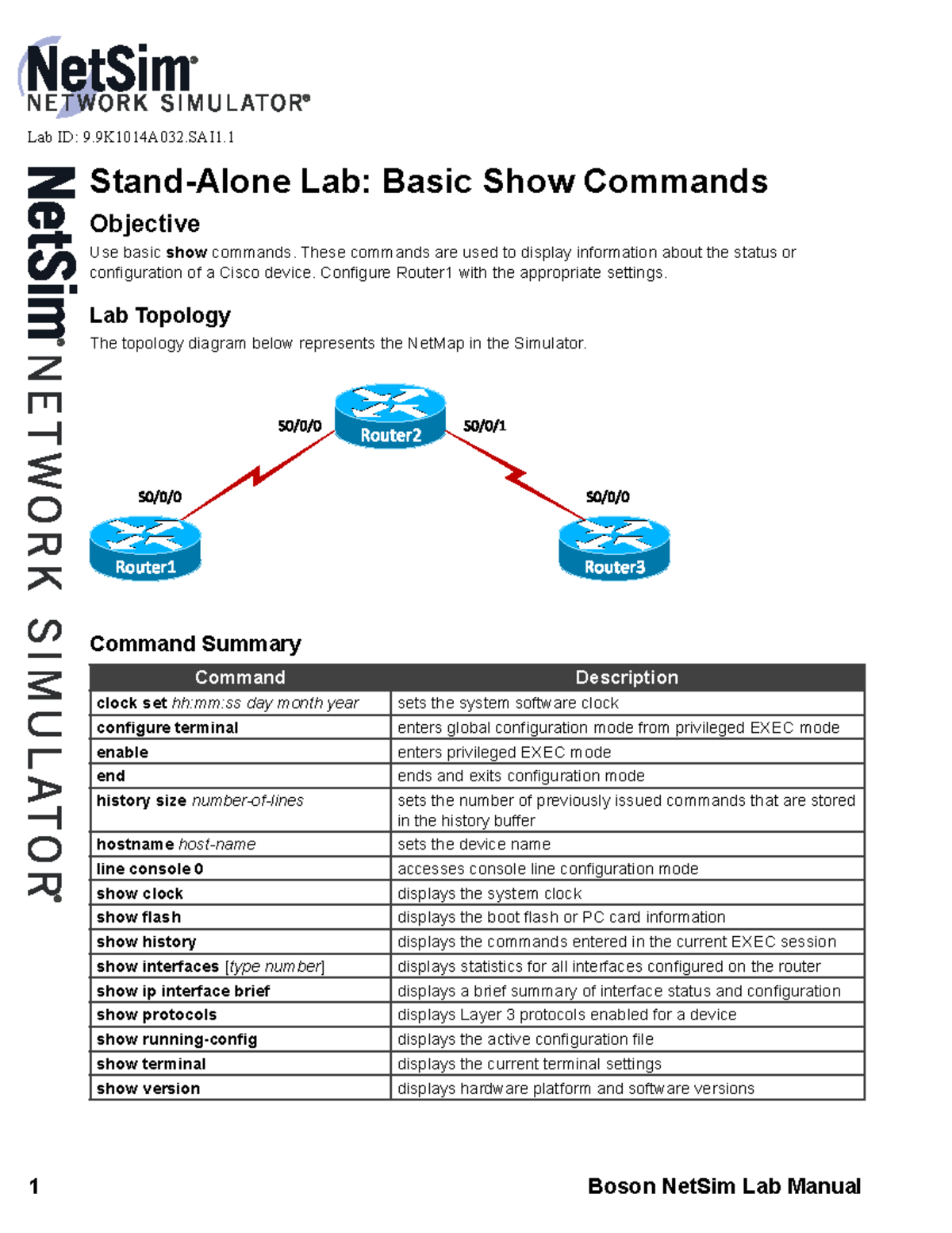 Lab 1: Basic Show Commands in Cisco NetSim (9.9K1014A032.SAI1.1) - Studocu