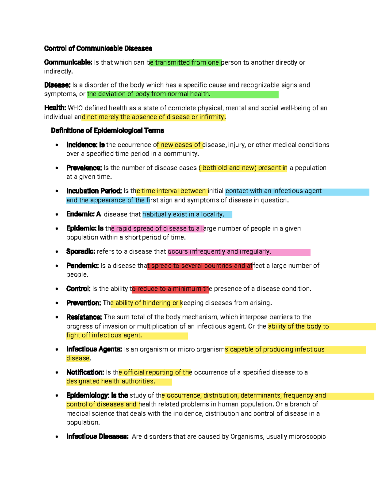 Epidemiology of Communicable Diseases: Definitions and Control ...