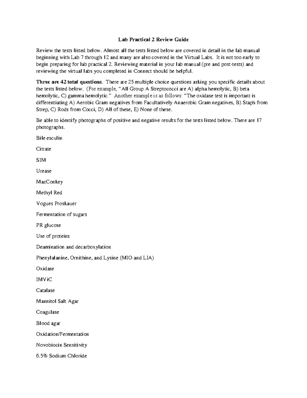 Lab Practical 2 Review Guide: Key Tests & Questions Overview - Studocu