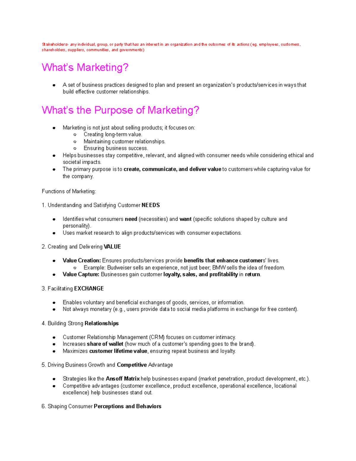 Marketing MKT 101: Midterm Study Notes on Key Concepts and Strategies ...