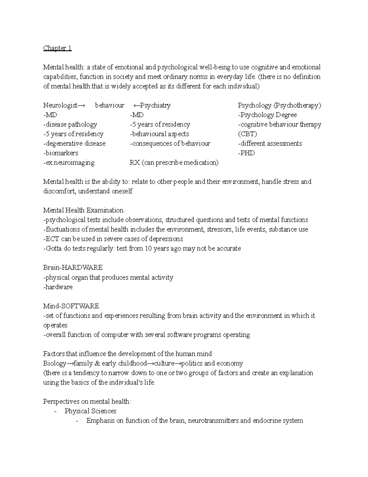 Understanding Mental Health PSY 101 Midterm Notes - Studocu