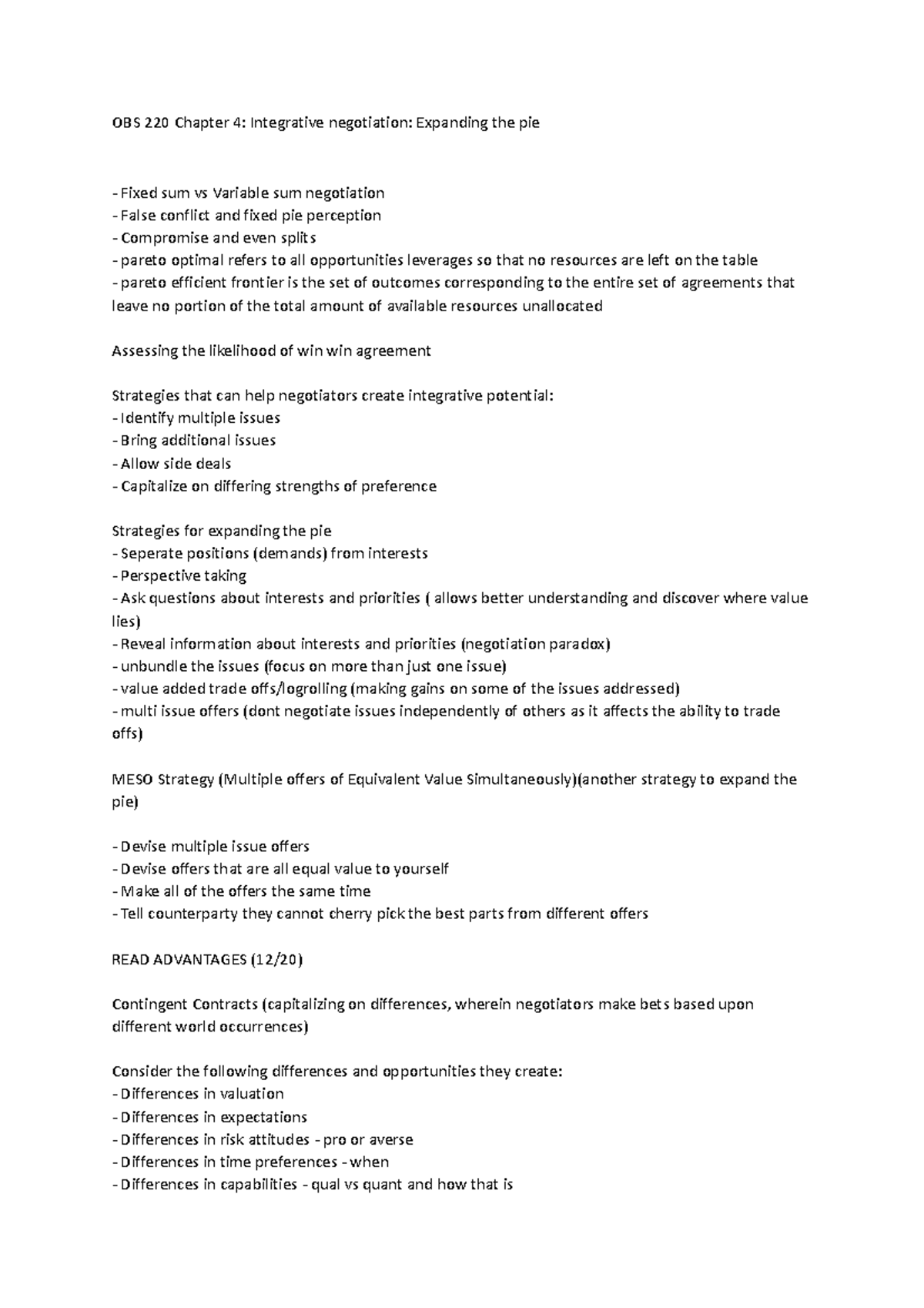 OBS 220 Chapter 4 Summary: Integrative Negotiation Strategies - Studocu