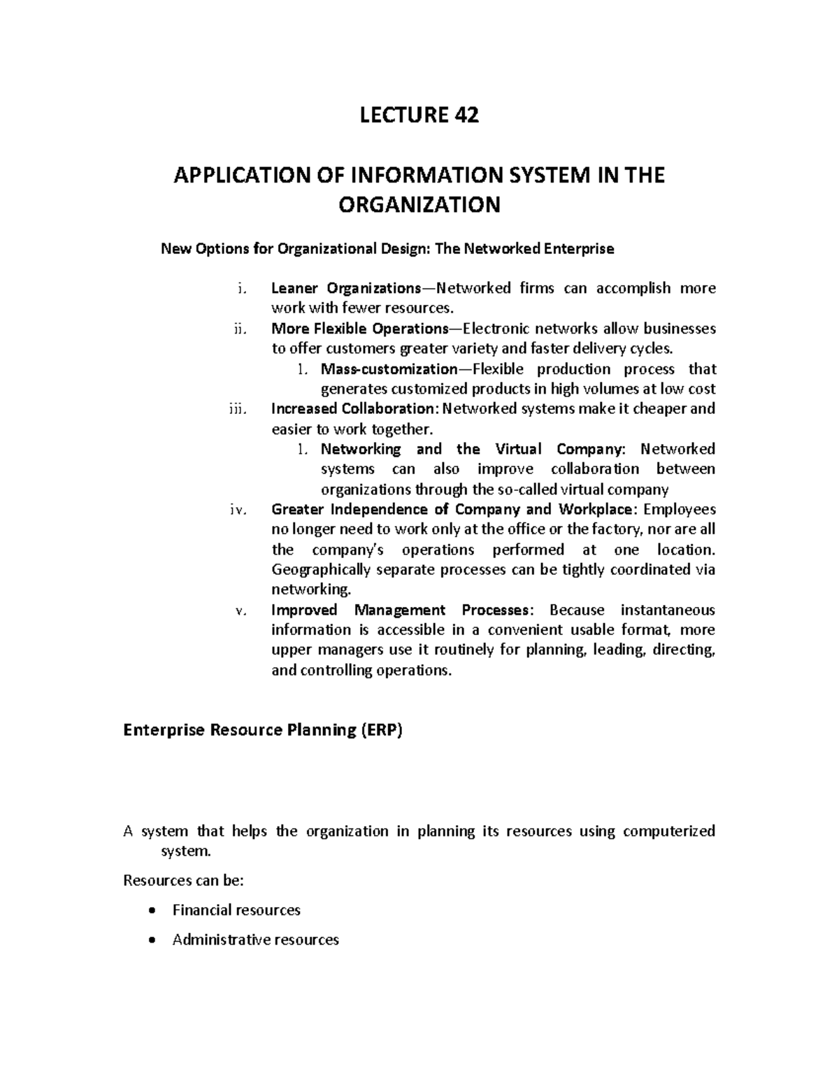 LECTURE 42 - APPLICATION OF INFORMATION SYSTEMS IN ORGANIZATIONS - Studocu