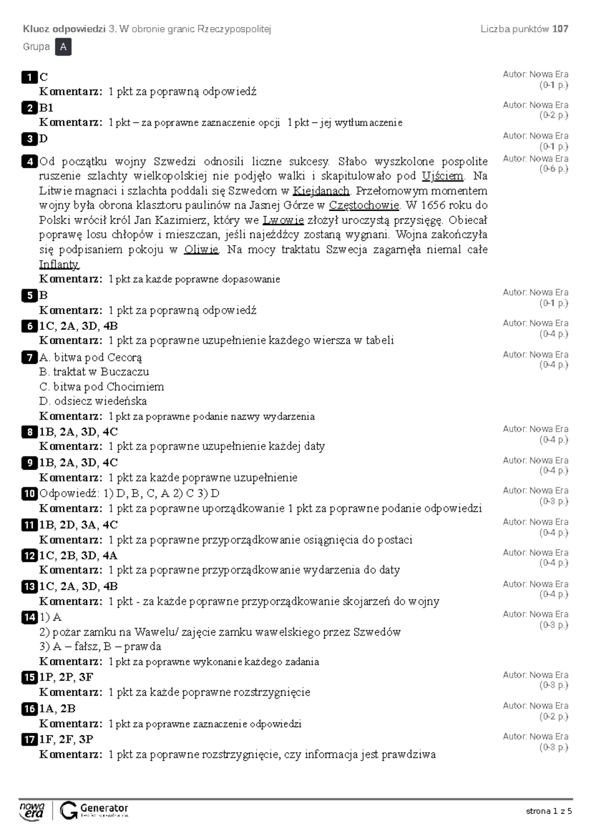 Klucz Odpowiedzi: Obrona Granic Rzeczypospolitej - Klucz 2 - Studocu