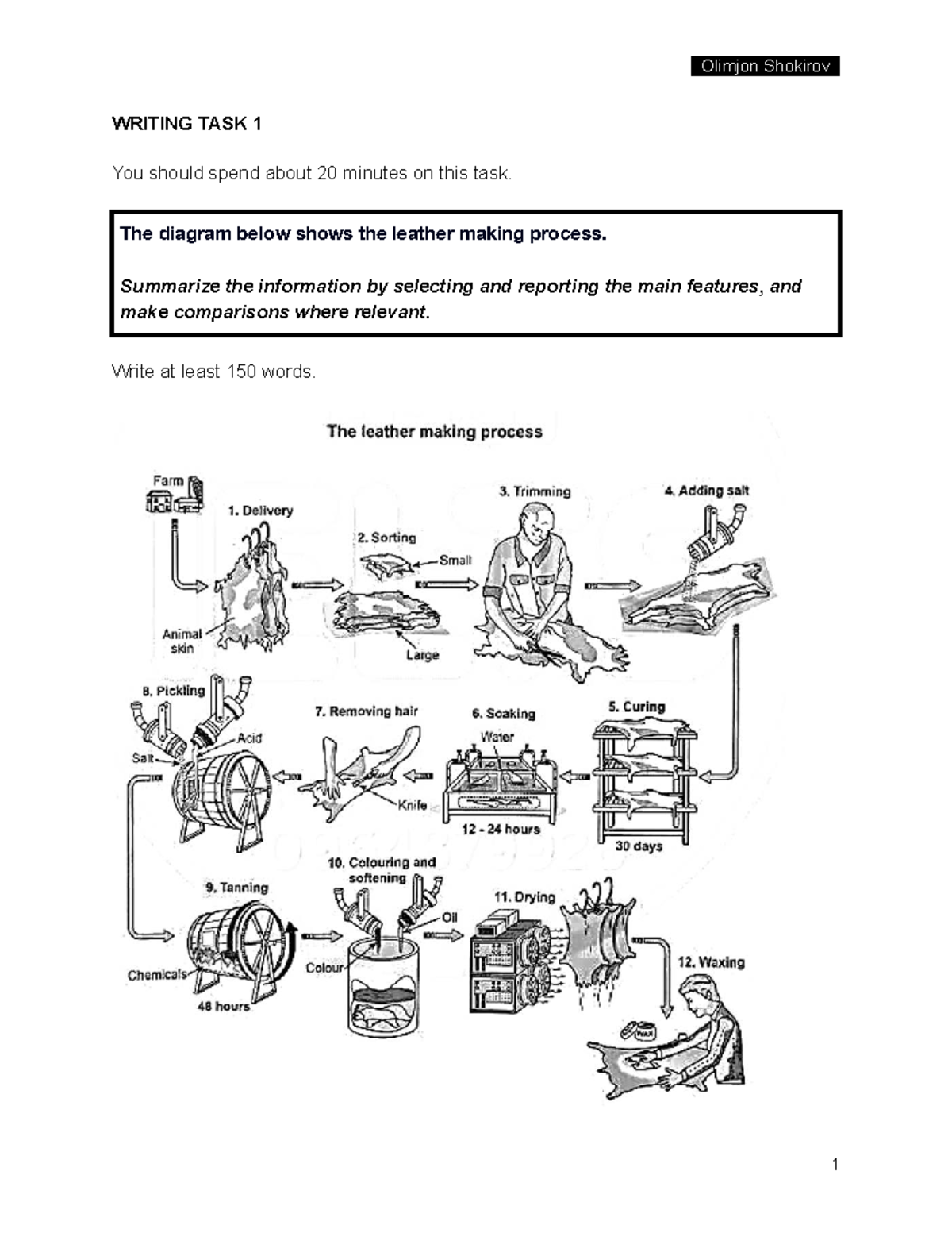 Writing Mock - IELTS Writing - . Olimjon Shokirov. WRITING TASK 1 You ...