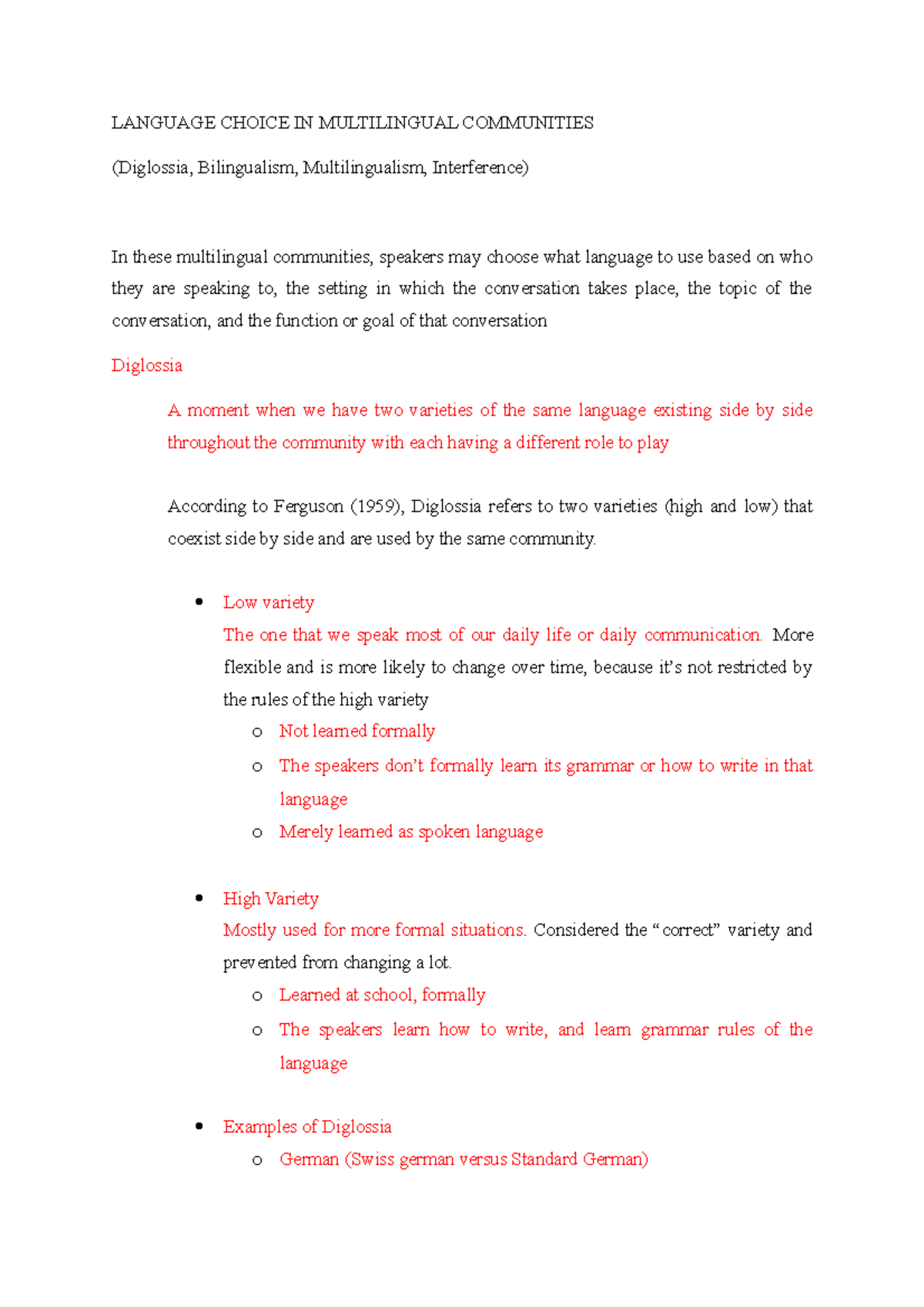 Language Choice in Multilingual Communities: Diglossia & Bilingualism ...