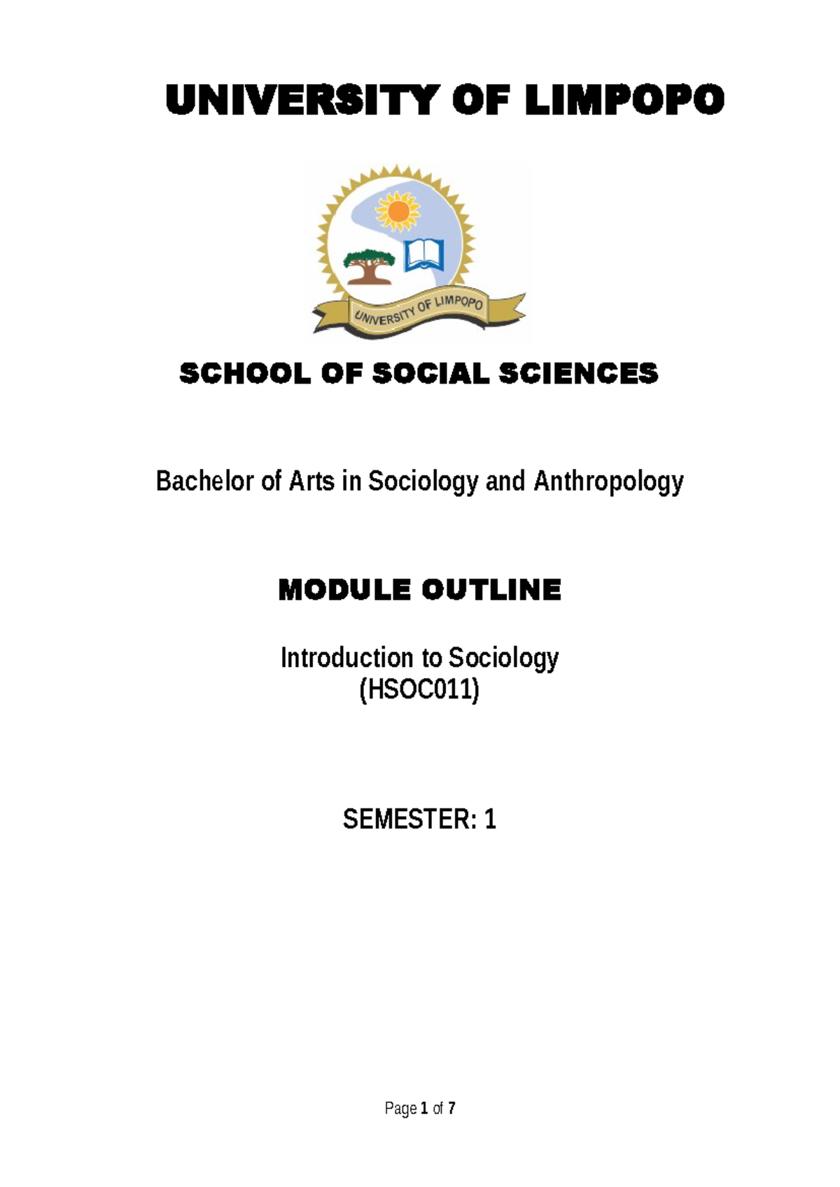 Introduction to Sociology (HSOC011) - Module Outline for 2025 - Studocu