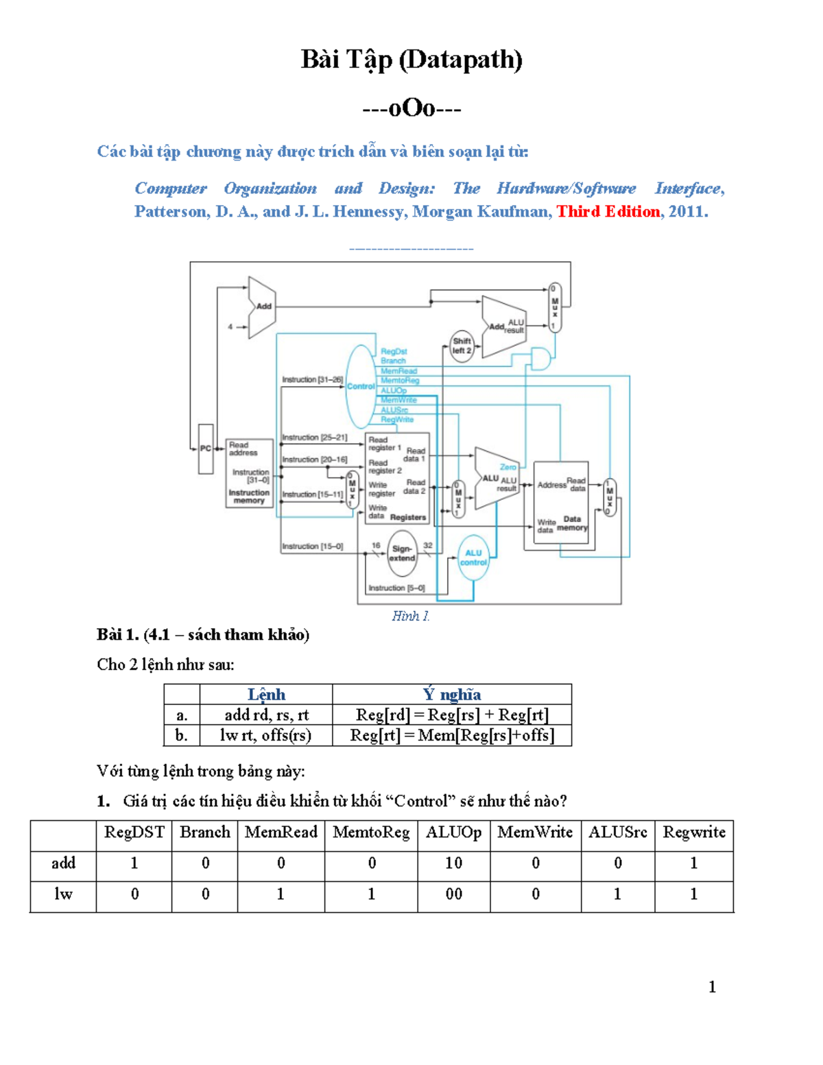 Bài Tập Chương 4: Datapath - MIPS Architecture Analysis - Studocu