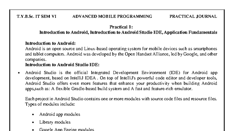 T.Y.B.Sc. IT SEM VI Advanced Mobile Programming Practical Journal - Studocu