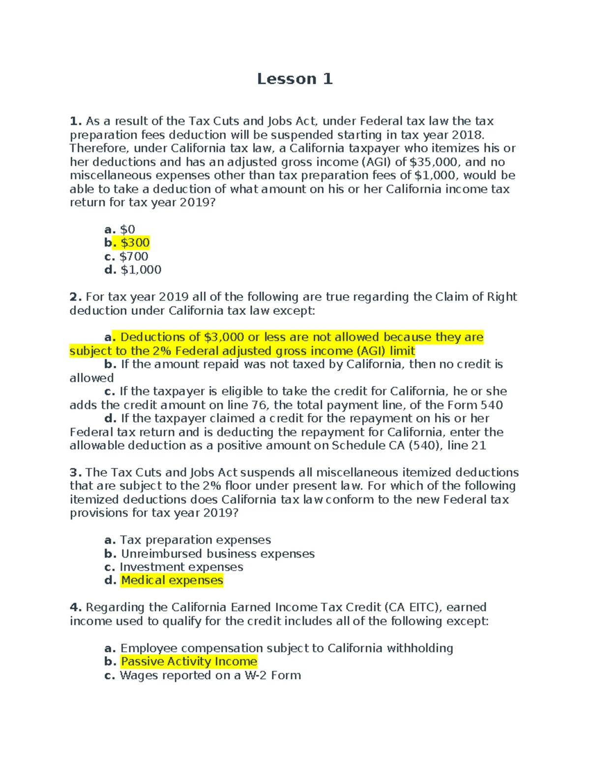 Lesson 2 - CTEC Test Practice Questions on Residency and Dependency ...
