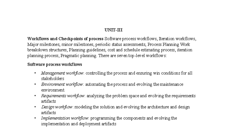 SPPM UNIT-III: Software Process Workflows and Iteration Planning Notes ...