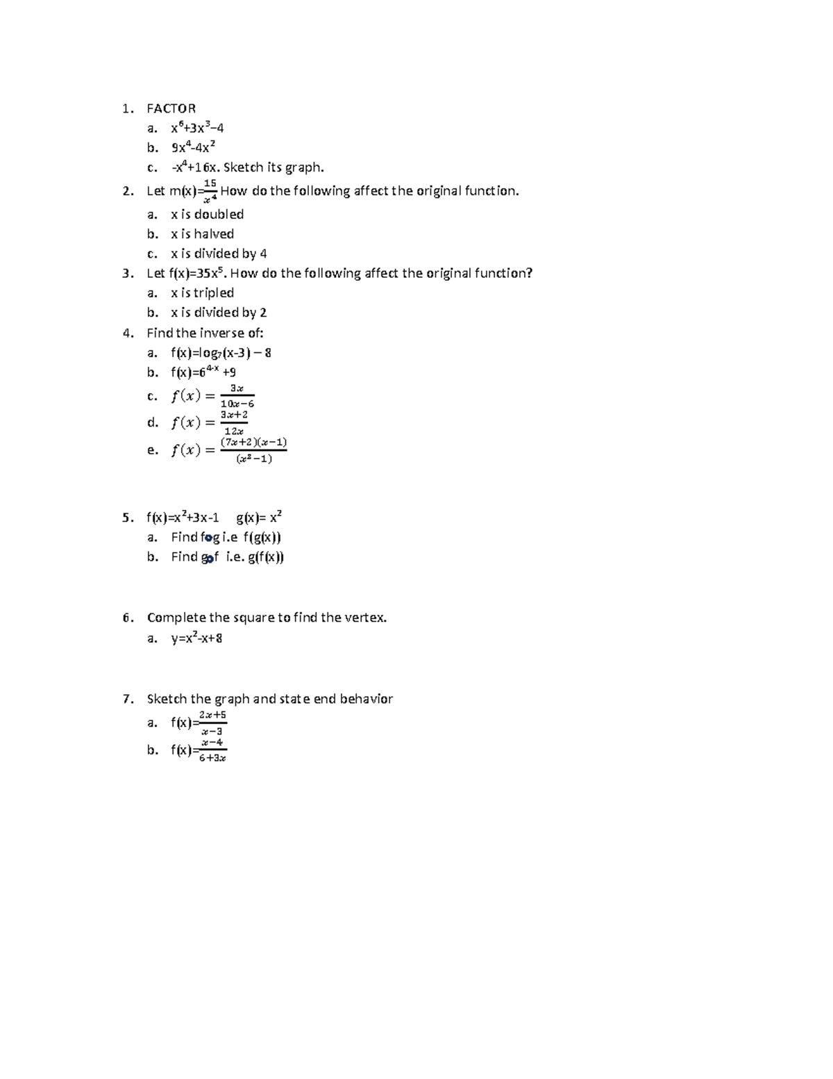 Polynomials & Functions Practice (MATH 101) - Studocu