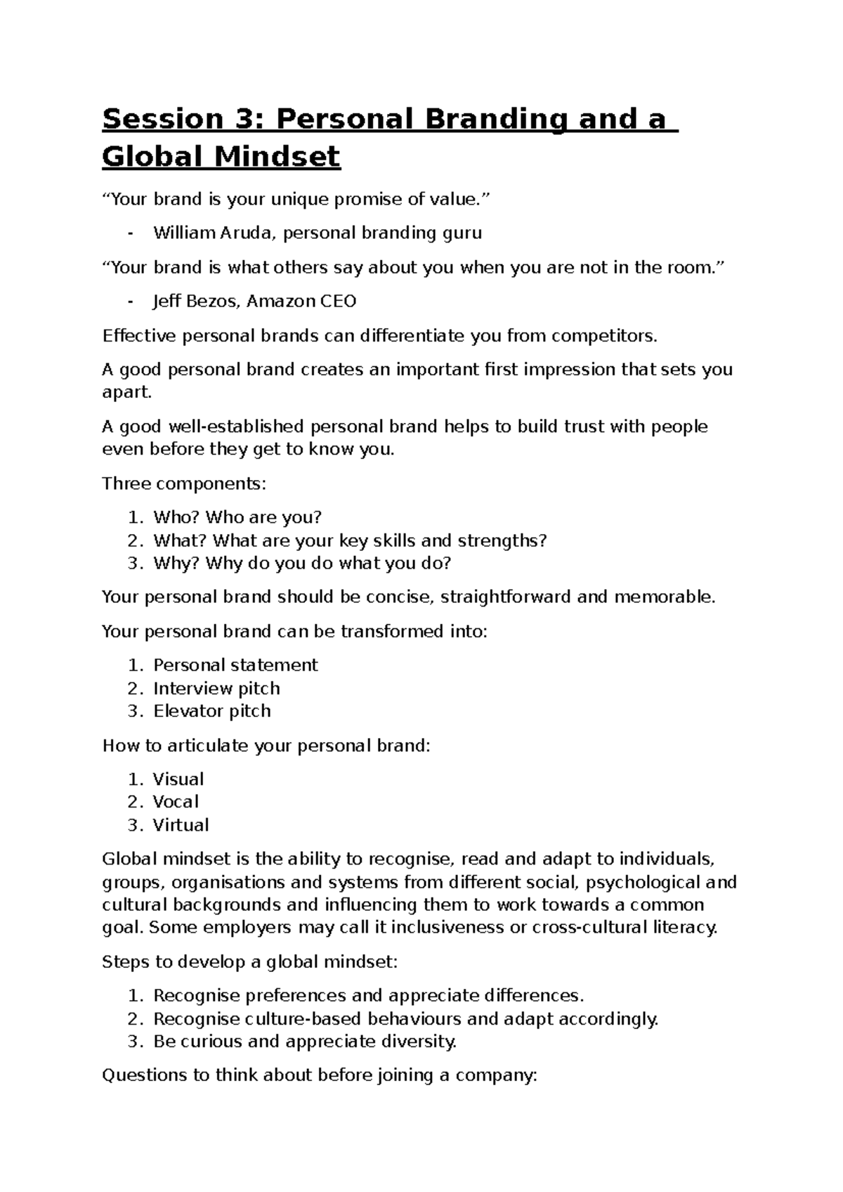 Session 3 - Notes made by myself from the lecture notes provided ...