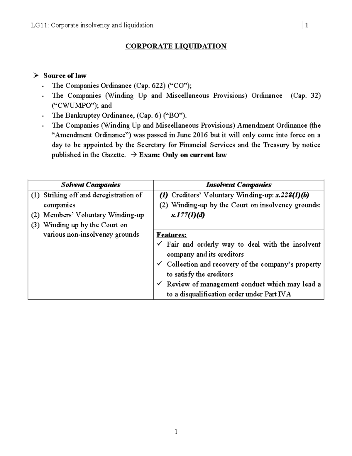 Liquidation Notes - LG11: Corporate insolvency and liquidation 1 ...