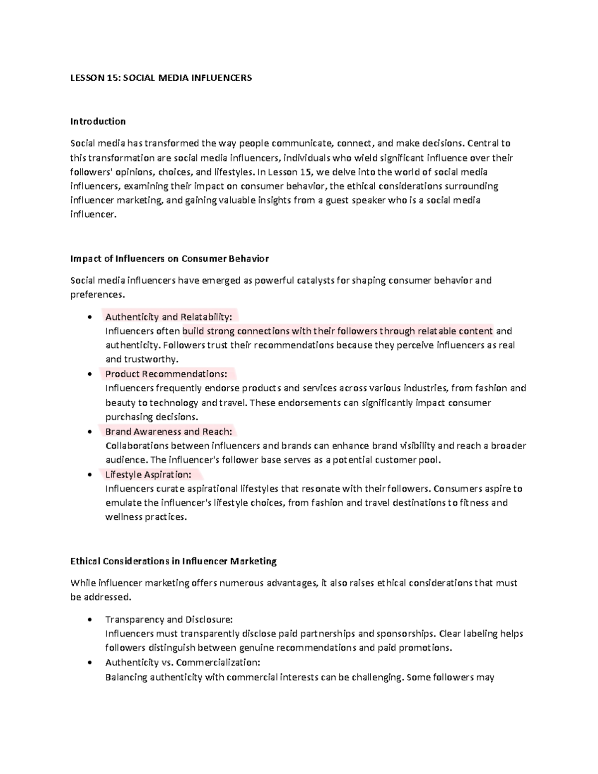 LESSON 15: IMPACT OF SOCIAL MEDIA INFLUENCERS ON CONSUMER BEHAVIOR ...