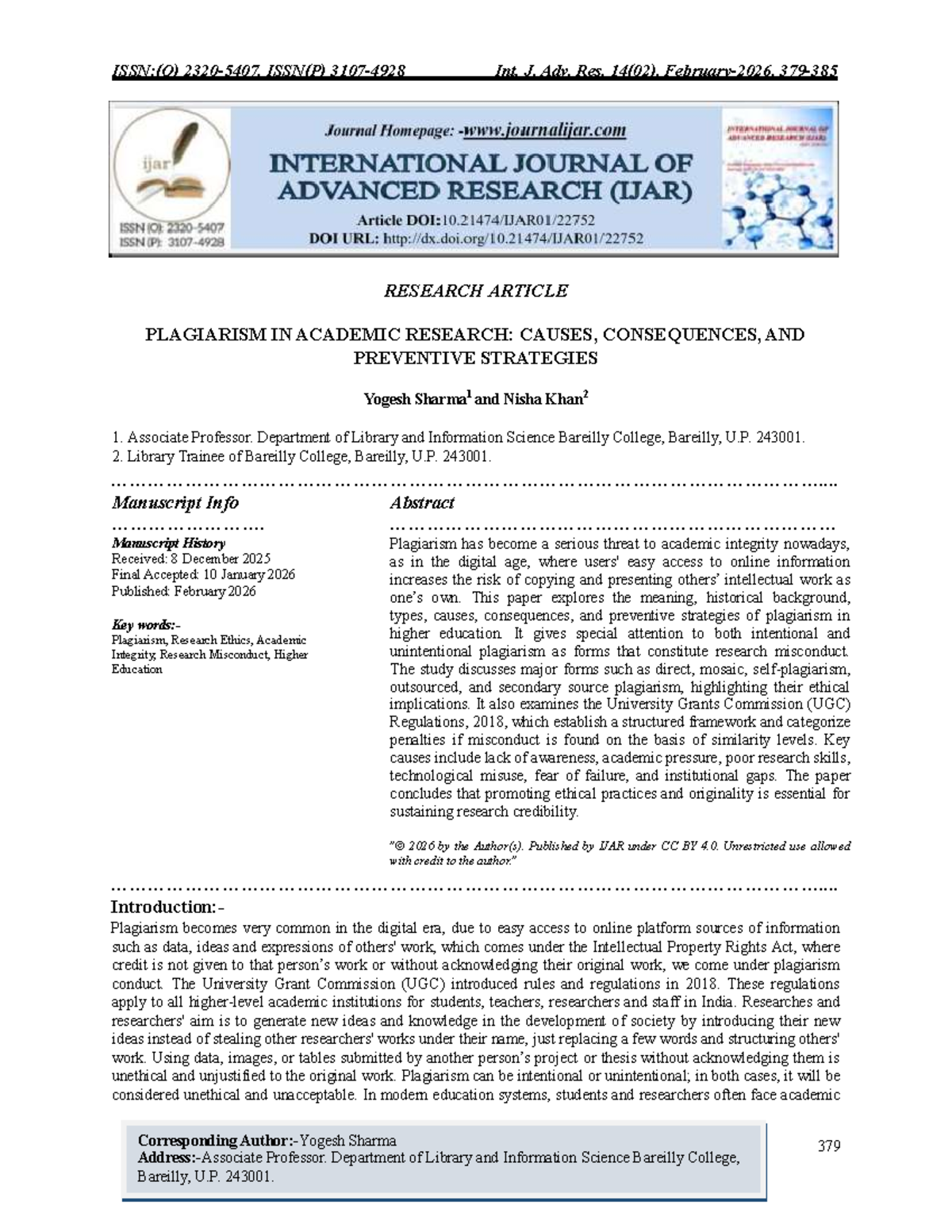 Plagiarism in Academic Research: Causes, Consequences, and Strategies ...