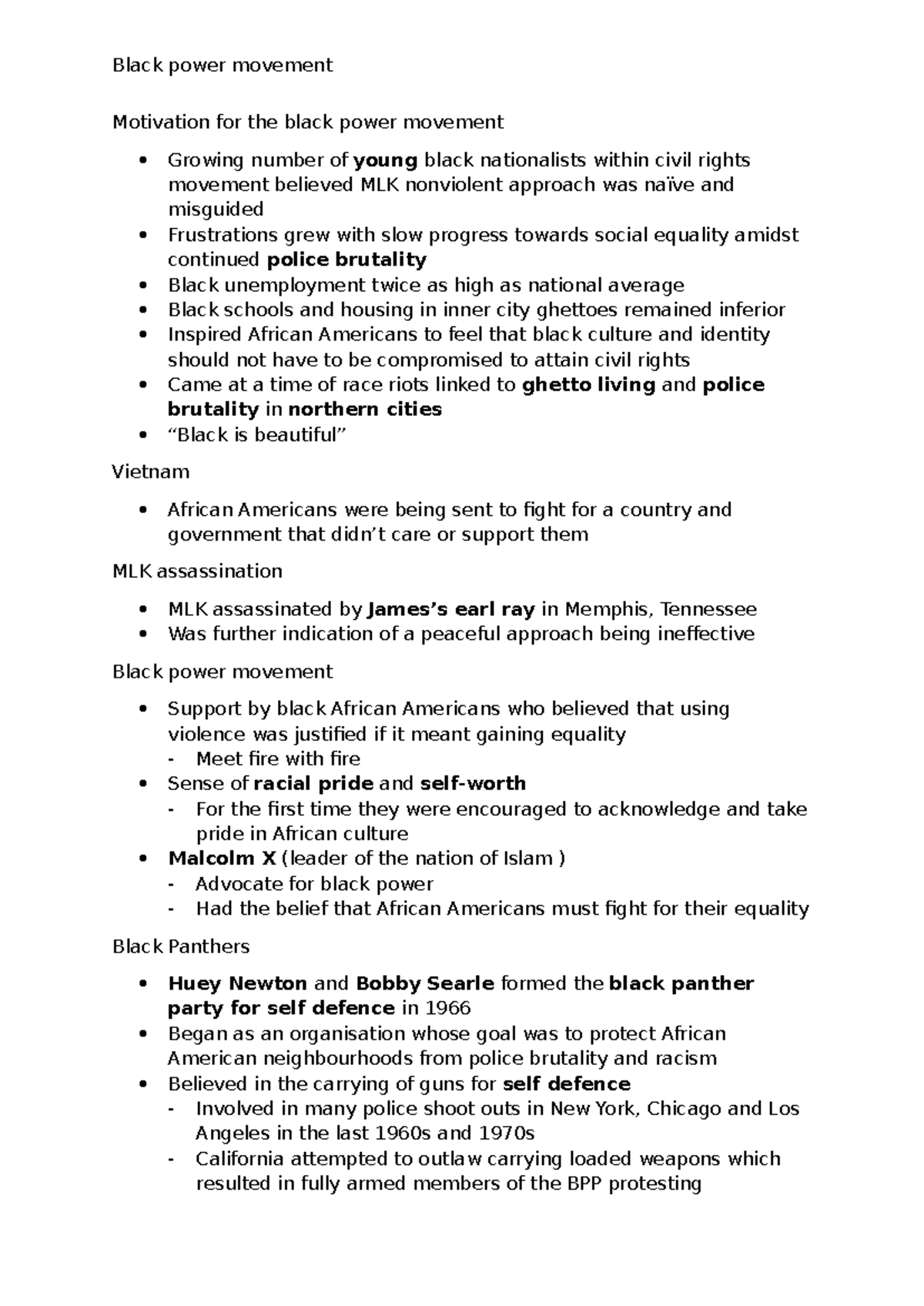 Black Power Movement: Rise, Leaders, and Impact on Civil Rights - Studocu