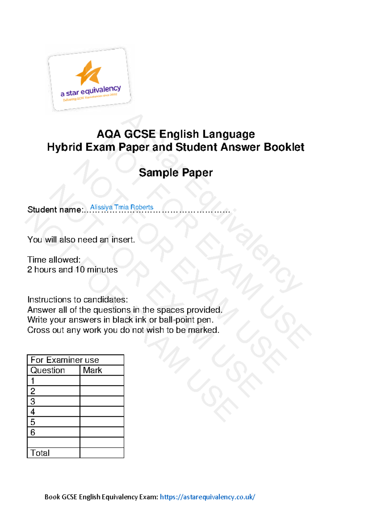 AQA GCSE English Language: Sample Exam Paper & Student Answers - Studocu