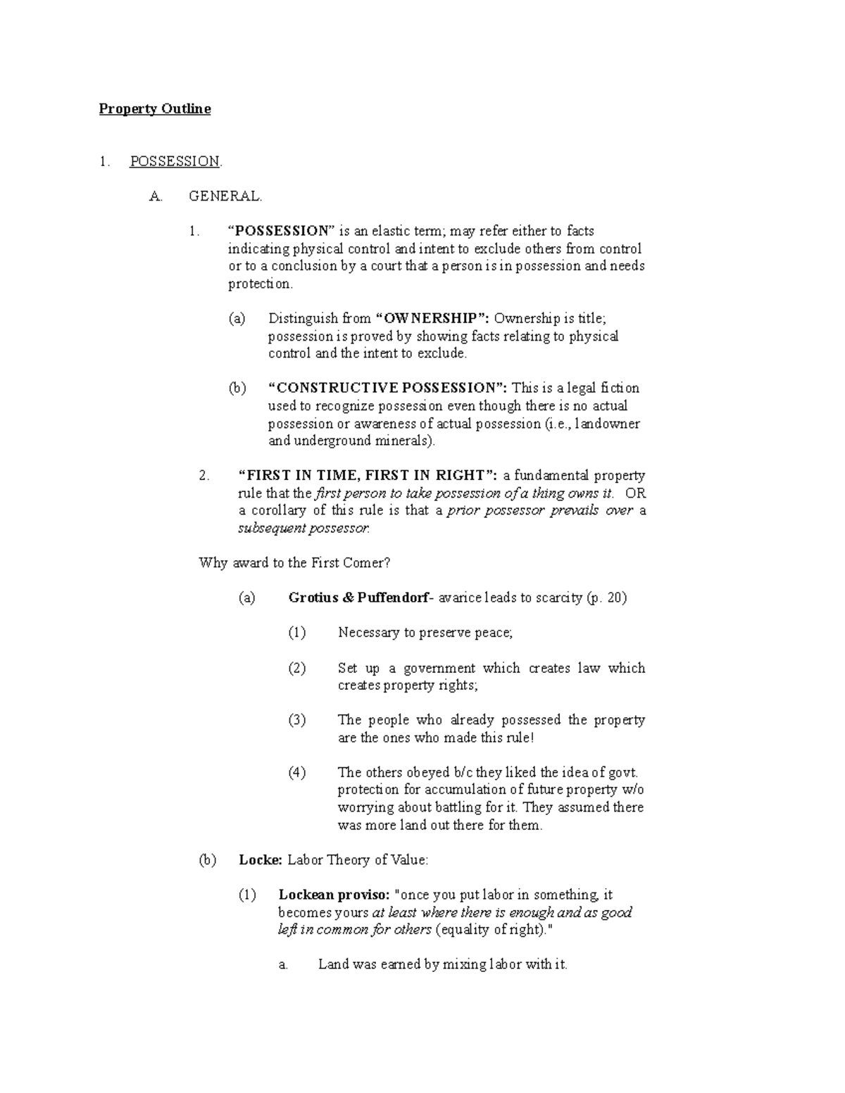 Property Law Outline - Key Concepts and Theories - 3 - Studocu
