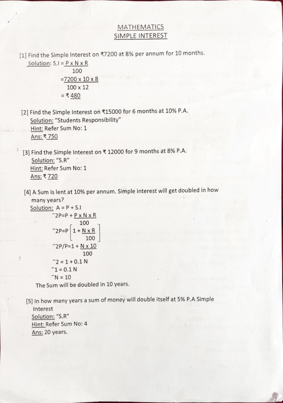 Simple interest - BUSINESS MATHS STUDY MATERIAL - business maths ...