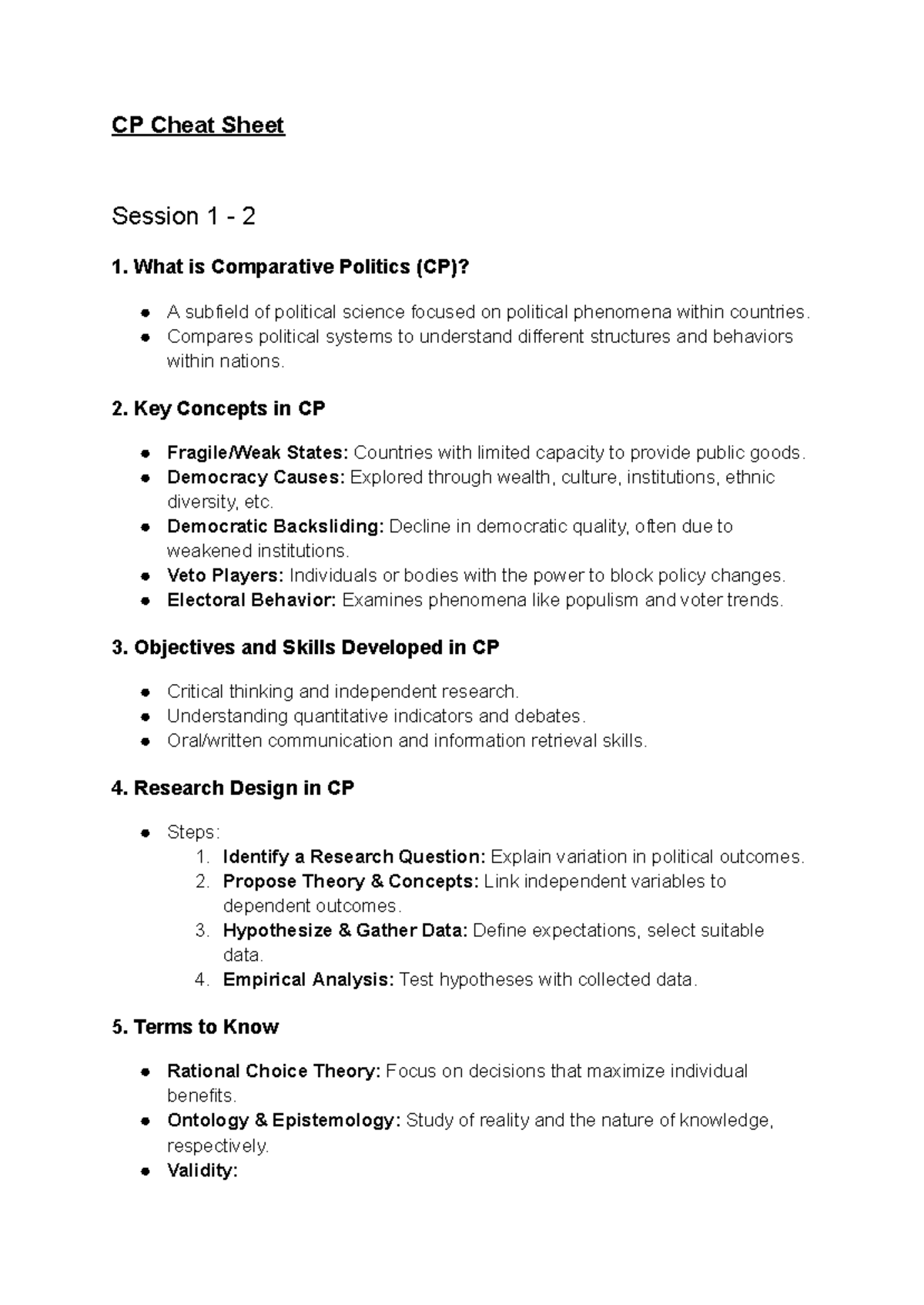 CP Revision Notes - CP Cheat Sheet Session 1 - 2 1. What is Comparative ...