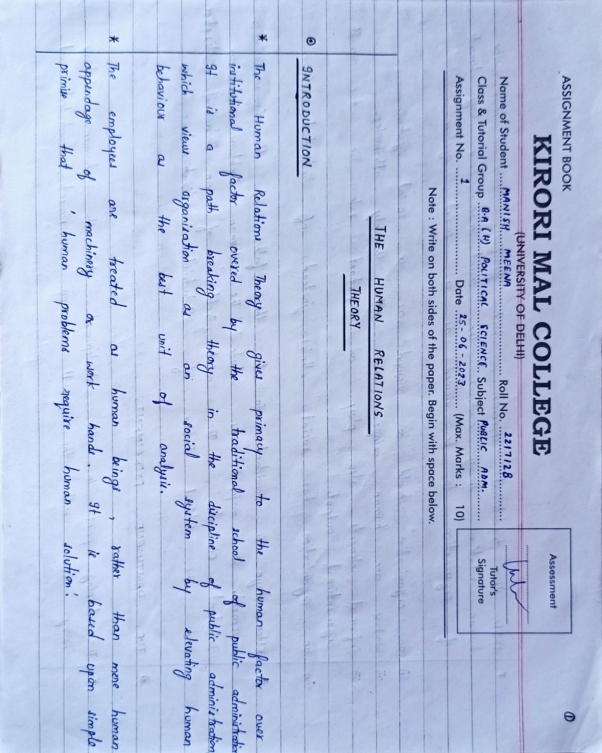 Assignment - Human Relations Theory - Studocu