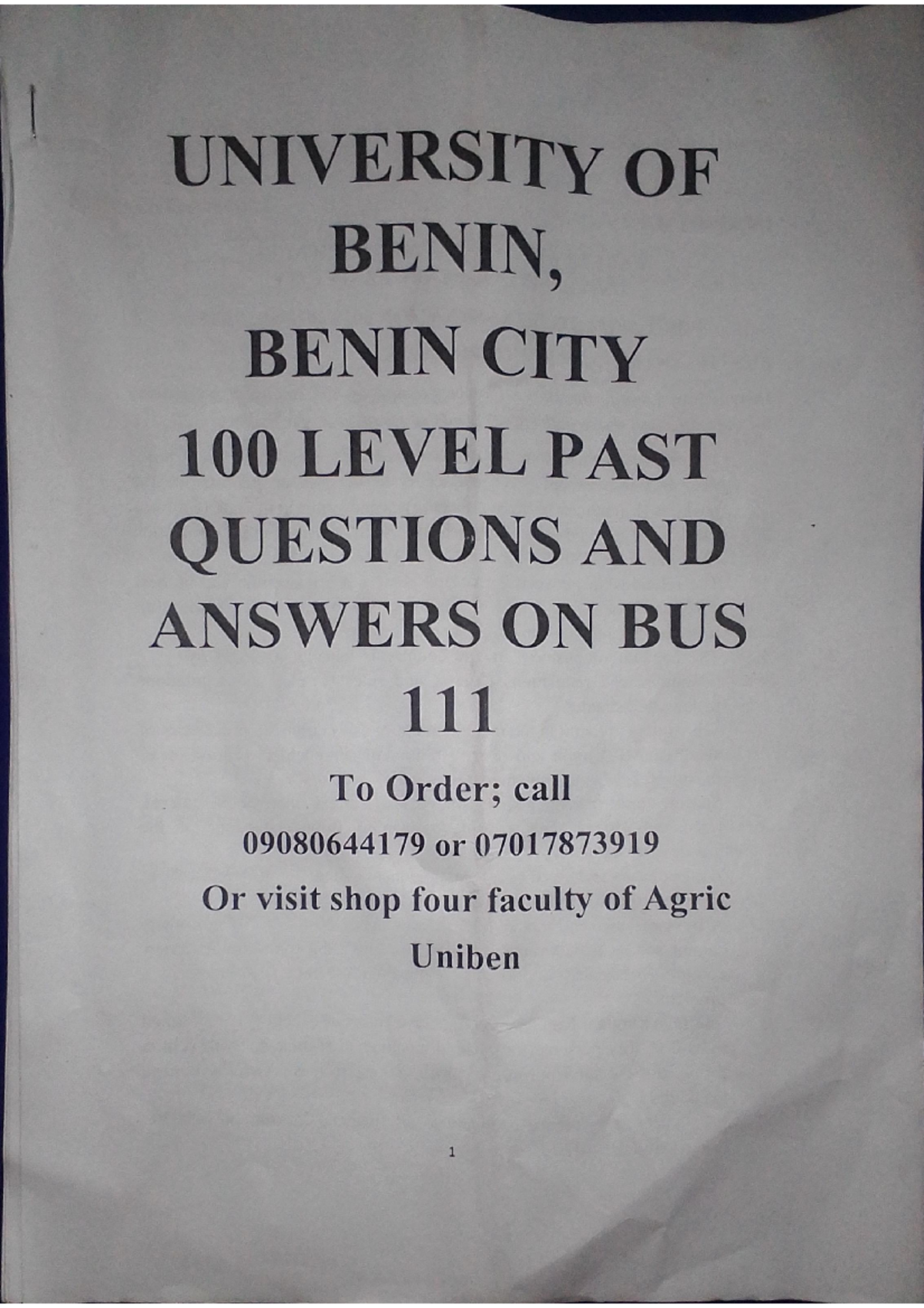 BUS 111 past questions PDF - Introduction to business - Studocu
