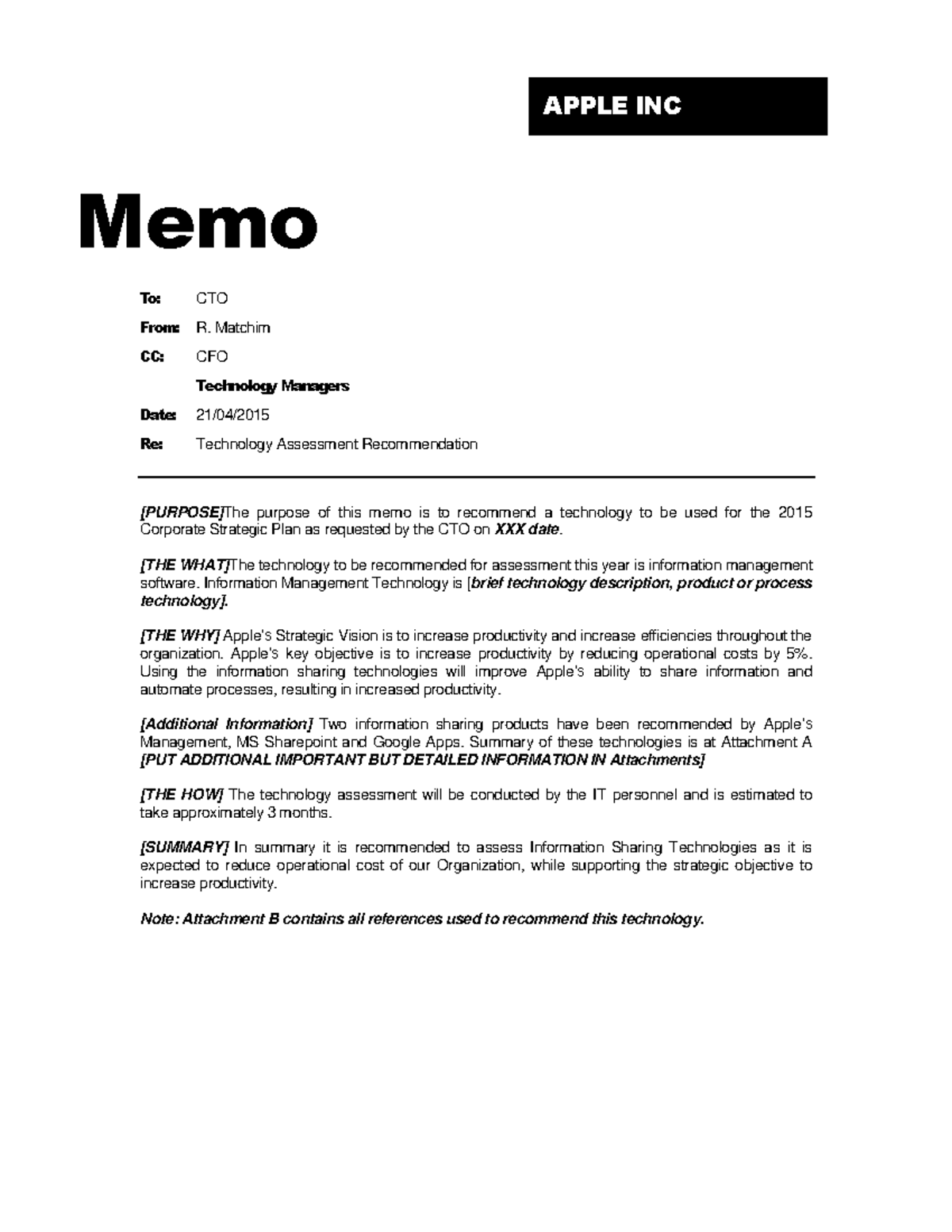 Tech Assessment Memo for Corporate Strategic Plan - Assign 1 - Studocu