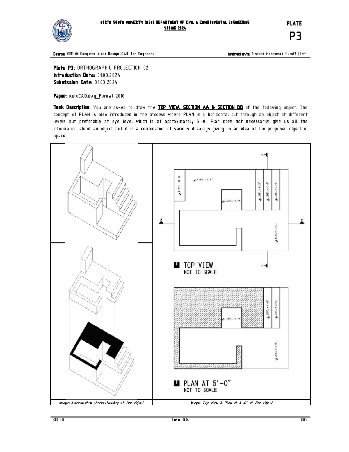 CEE 110 Spring 2024: Orthographic Projection Plate P3 - Studocu